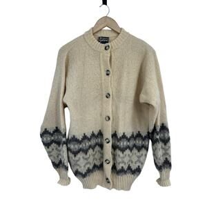 Samband Of Iceland Cream Pure Wool Chunky Knit Cardigan Adult Large Fair isle